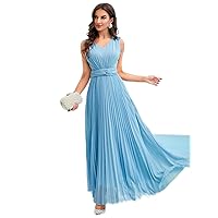 Dresses for Women Women's Dress Twist Waist Pleated Hem Dress Dresses (Color : Baby Blue, Size : X-Large)