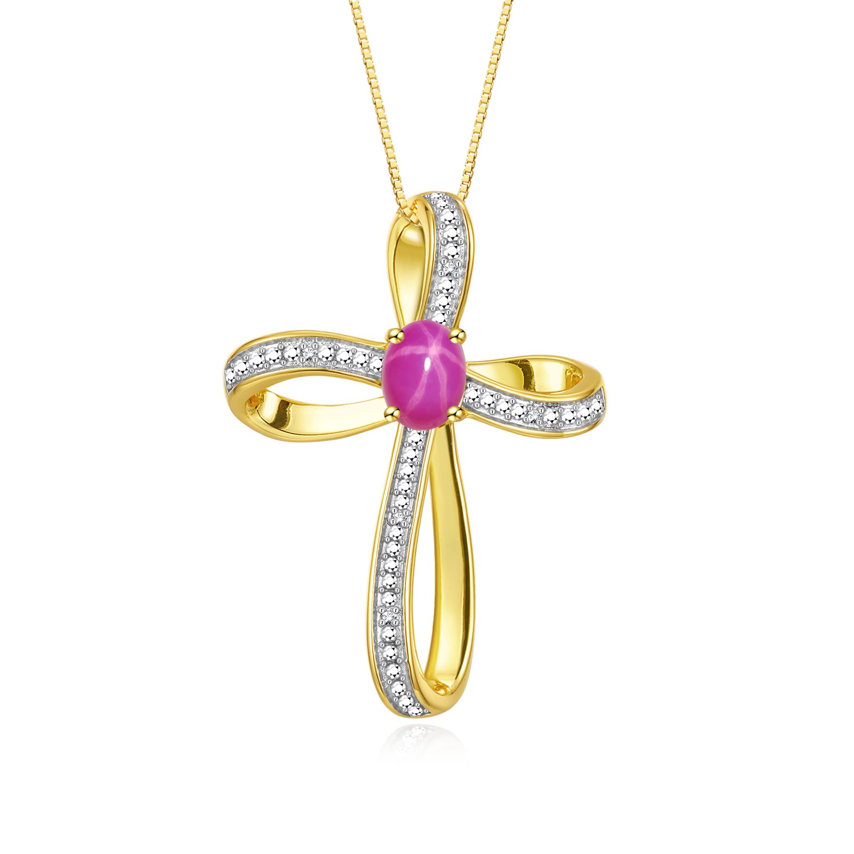 Rylos Necklaces for Women Yellow Gold Plated Silver 925 Cross Necklace Gemstone & Genuine Diamonds Pendant With 18
