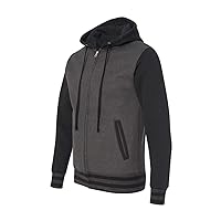 Heavyweight Varsity Full-Zip Hooded Sweatshirt - IND45UVZ - L - Charcoal Heather/ Black