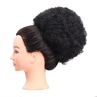DENIYA Synthetic Curly Bun Hair Piece African American Short Afro Kinky Curly Wrap Drawstring Puff Ponytail Hair Extensions Wig with Clips