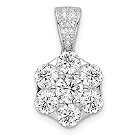 Sterling Silver Polished Rhodium Plated CZ Flower Charm 19 x 11 mm