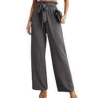 Trousers Pants for Women, Womens Casual Wide Leg with Pockets and High Waist Adjustable Loose Pants, S, XXL