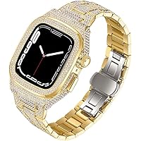 Diamond Watch Case Metal Watch Band，For Apple Watch 9 8 7 Series，Lady Women Girls Fashion Business Band Case Mod Kit，For Iwatch 44mm 45mm Watch Replacement Accessories