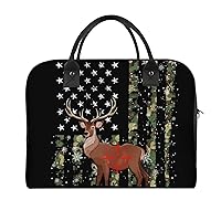 American Flag Deer Hunting Travel Tote Bag Large Capacity Laptop Bags Beach Handbag Lightweight Crossbody Shoulder Bags for Office