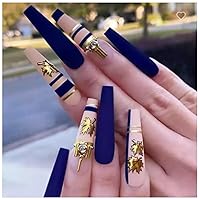 24Pcs Fall Press on Nails Long Square Fake Nails Retro Gold Maple Leaf with Rhinestones Design Full Cover Acrylic Nails Maple Leaves False Nails Autumn Thanksgiving for Women Manicure Art DIY
