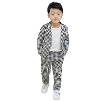 Boys' One Button Checked Jacket & Pants Suit Set Two Pieces Notch Lapel for Banquet Christmas