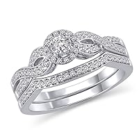 14K White Gold Round Shape 3/8 Cttw Diamond Frame Twist Engagement Bridal Ring Set (HI/I2)