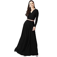 KOH KOH Womens Long V-Neck Full Sleeve Semi Formal Flowy Evening Cute Maxi Dress