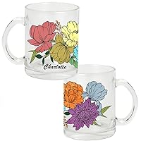 Flower Coffee Mug Cold Brew Hot Coffee Tea Cup Clear Mug with Personalized Name Vintage Design - 11oz