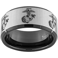 U.S. Marine Corps Black Tungsten Comfort Fit Wedding Ring Available in Sizes 5-15 (Full & Half Sizes)