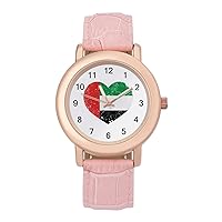 United Arab Emirates Retro Heart Flag Women's PU Leather Strap Watch Fashion Wristwatches Dress Watch for Home Work