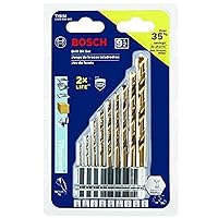 BOSCH TI9IM 9-Piece Assorted Set Titanium Nitride Coated Metal Drill Bits with Included Case Impact Tough with Impact-Rated Hex Shank Ideal for Heavy-Gauge Carbon Steels, Light Gauge Metal, Hardwood