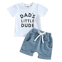 Baby Toddler Boys Summer Outfit Sets Short Sleeve Daddy Mama Saying Letter Print T-shirt + Solid Color Shorts