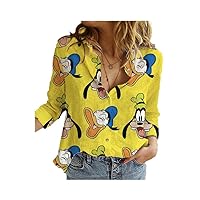 Spring and Autumn Long Sleeve Button Up Shirt Printed Loose Comfortable Fit Large Family Top