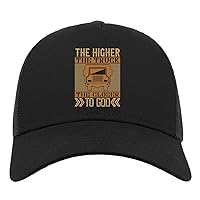 Atspauda The Higher The Truck, The Closer to God Slogan Half Mesh Cotton Trucker Cap Baseball Hat Black