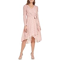 Tommy Hilfiger Women's Petite Fit and Flare Midi Long Sleeve Faux Wrap Chiffon
