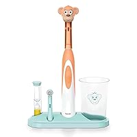 TB10 Kids Electric Toothbrush Kit - Fun Milo The Monkey Cap with 2 Extra-Soft Brush Heads to Help Remove Plaque, 2 Minute Timer, and Rinse Cup, BPA-Free, Safe for Ages 3+