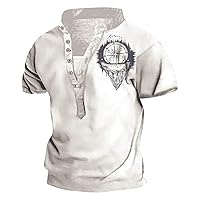 T-Shirts for Man,Plus Size Short Sleeve Western Aztec Summer Button Loose Casual T Shirt Vintage Top Printed Tee