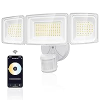100W Smart LED Security Lights Motion Sensor Outdoor 9000LM, 2500K-6500K, WiFi Alexa Flood Light APP Control, Exterior Motion Detector with Adjustable 3 Head, IP65 Wall Light for Yard (White)