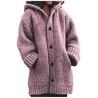 Cardigan Sweater for Women Fall Winter Clothes Casual Long Sleeve Shirts Button Down Loose Hooded Sweater Warm Knit Going Out Coats with Pockets My Recent Orders Placed By Me(D-Red,Large)