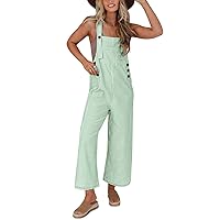 PRETTYGARDEN Overall Jumpsuit For Women 2024 Summer Casual Wide Leg Sleeveless Button Striped Jumpsuits Trendy Outfits