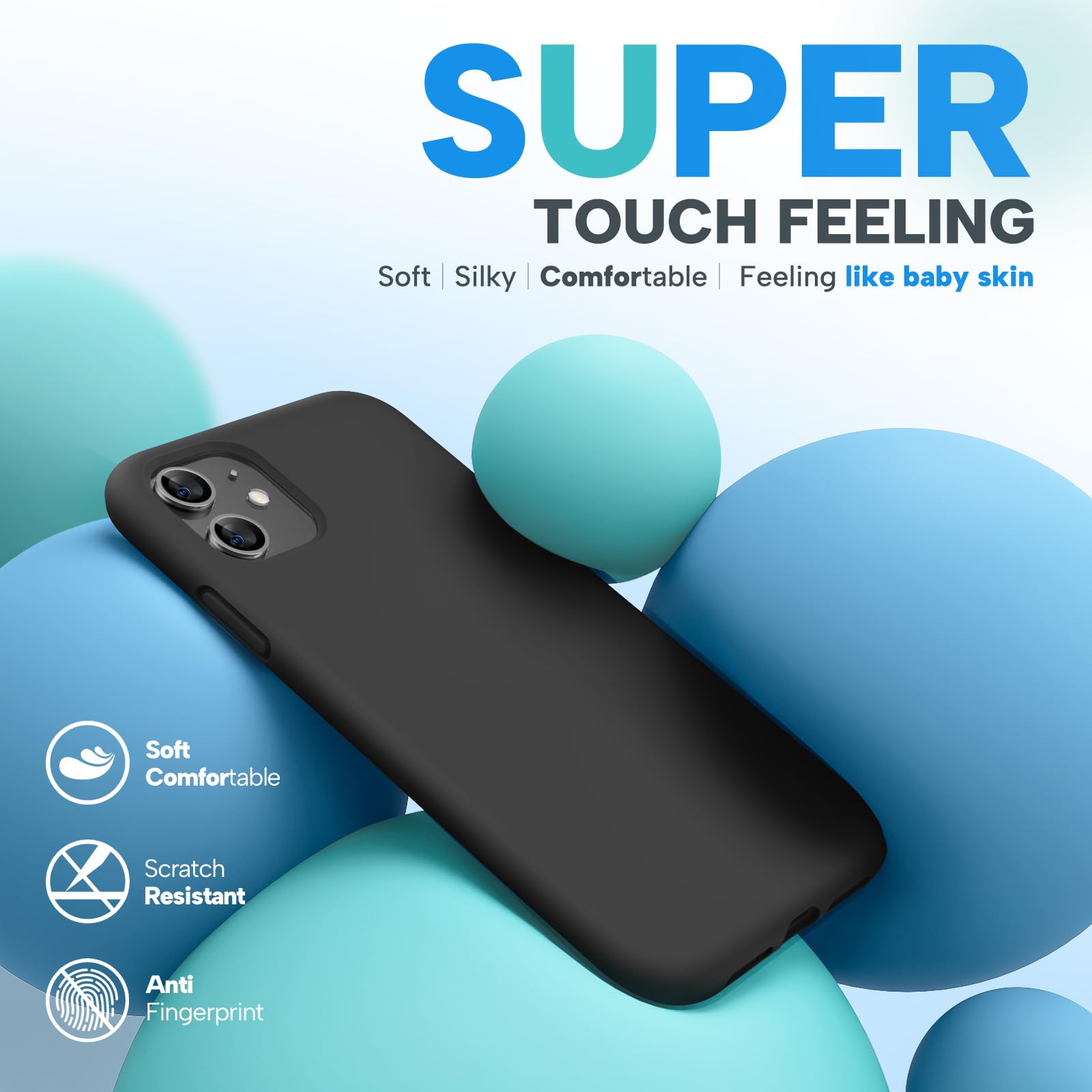 Miracase Liquid Silicone Phone Case Compatible with iPhone 11 6.1 inch(2019), Gel Rubber Full Body Protection Cover Case Drop Protection Case (Black)