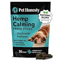 Pet Honesty Hemp Calming Fresh Sticks - Dental Sticks for Dogs - Natural Dental Chews, Calming Support for Dogs, Reduce Hyperactivity and Anxiety, Freshen Dog Breath, Reduce Plaque + Tartar - (30 ct)