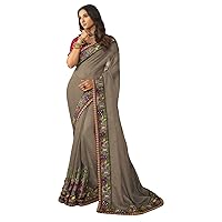 Grey Wedding Ceremony wear Woman Designer Silk Saree Blouse Heavy work Indian Bollywood Bride'smaid Sari 3164