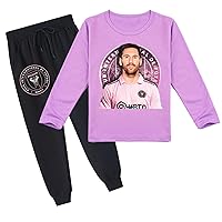 Kid Messi Long Sleeve Sweatshirt and Jogging Pants Miami FC Crewneck Pullover Tracksuit Outfit