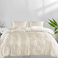 Linenwalas King Size Duvet Cover Set with Deep Pocket Fitted Bed Sheet, Rayon Derived from Bamboo Soft Cooling Silk Sheets, Hotel Quality Complete Breathable Bedding Set (Ivory, King)