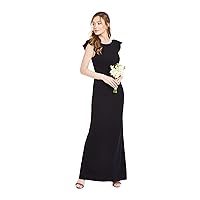 Adrianna Papell Womens Navy Zippered Ruffle Cap Sleeve Jewel Neck Maxi Evening Fit + Flare Dress 8