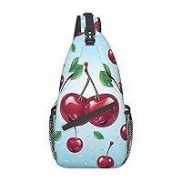 Sling Backpack Bag Cherry Print Crossbody Chest Bag Adjustable Shoulder Bag Travel Hiking Daypack Unisex