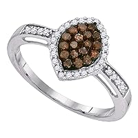 The Diamond Deal 10kt White Gold Womens Round Brown Diamond Oval Frame Cluster Ring 1/3 Cttw