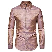 Mens Shirt Party Nightclub Stage Prom Shirts Casual Slim Fit Long Sleeve Blouse