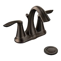 Moen Eva Oil-Rubbed Bronze Two-Handle Centerset Lavatory Faucet with Drain Assembly, Sink Faucet Bathroom 3-Hole for Standard 4-inch Countertop Setup, 6410ORB