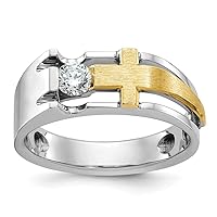 10k Two tone Gold Polished and Satin Diamond Religious Faith Cross Mens Ring Size 10.00 Jewelry Gifts for Men