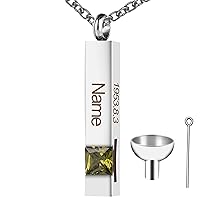 Fanery sue Custom Urn necklace for ashes Personalized Name Memorial cremation jewelry BirthStone Vertical Bar Pendant
