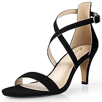 Ankis Nude Gold Black Heels Strappy Heels for Women 3 Inch Stiletto Open Toe Sandals for Wedding Evening Party Homecoming