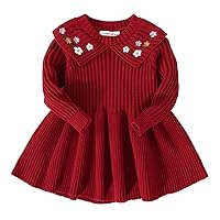 IBTOM CASTLE Baby Girls Ribbed Knit Sweater Dress Kids Ruffle Long Sleeve Casual Christmas Playwear