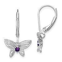925 Sterling Silver Dangle Polished Leverback Amethyst and Diamond Butterfly Angel Wings Earrings Measures 23x13mm Wide Jewelry for Women
