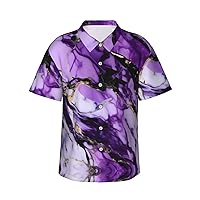 Purple Marble Men's Casual Button-Down Hawaiian Shirts â€“ Funky Tropical Summer Outfits â€“ Retro Printed Beach Wear for Men