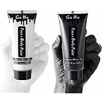 Go Ho Black and White Face Body Paint(4 oz) for Halloween Makeup,Cream Water Based White Black Vampire Skeleton Clown Joker Face Painting for Adults Children SFX Makeup Cosplay Costumes