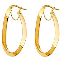 14K Yellow Gold Oval Hoop Hanging Lever back Earrings