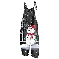 Christmas Jumpsuit For Women Vintage Plus Size Rompers Overalls Xmas Snowman Printed One Piece Cotton Linen Jumpsuits