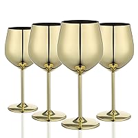 Gold Wine Glasses Set of 4, 18oz Unbreakable Gold Goblet, Stainless Steel Wine Glass, Metal Wine Glass for Outdoor, Travel, Camping, Pool, Ideal Gift for Wine Lovers