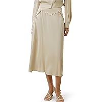 LilySilk 100% Silk Skirt for Women Long Midi Silk Bottom Flowy Pleated A Line with Metal Buttons Vintage Soft High Waist