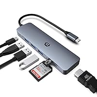 USB C HUB, 7 in 1 Laptop Multiport Adapter Hub with HDMI Output, 100W Rapid Charging, 3 x USB 3.0 Ports, SD/TF Reader, Compatible for USB C Laptops Dell XPS/HP/Surface and Other Type C Devices