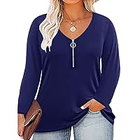 RITERA Women Plus Size Tops Fall Sexy 4X Long Sleeve Royal Blue V Neck 1/4 Zip Up Tees Casual Solid Blouses Loose Fitting Ribbed Shirt 4XL 26W
