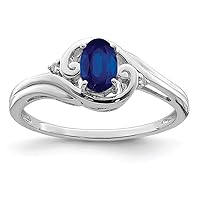925 Sterling Silver Polished Open back Rhodium Plated Diamond and Sapphire Ring Measures 2mm Wide Jewelry for Women - Ring Size Options: 6 7 8 9