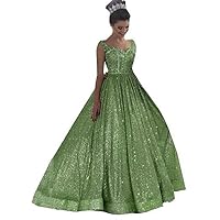 Women's Sparkly Sequins Sweetheart Quinceanera Dresses Long Prom Dress Strap Evening Ball Gowns